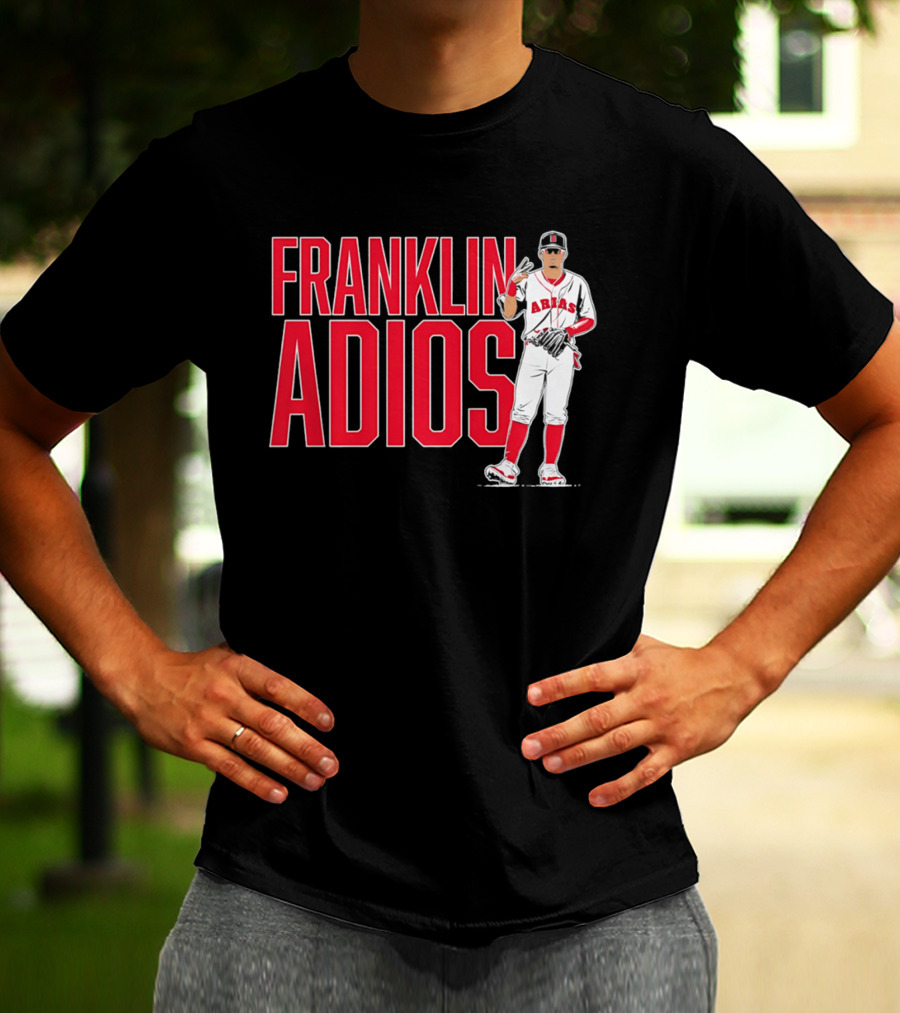 Franklin Arias Adios Baseball Player Gesture In Red And White Uniform T-Shirt