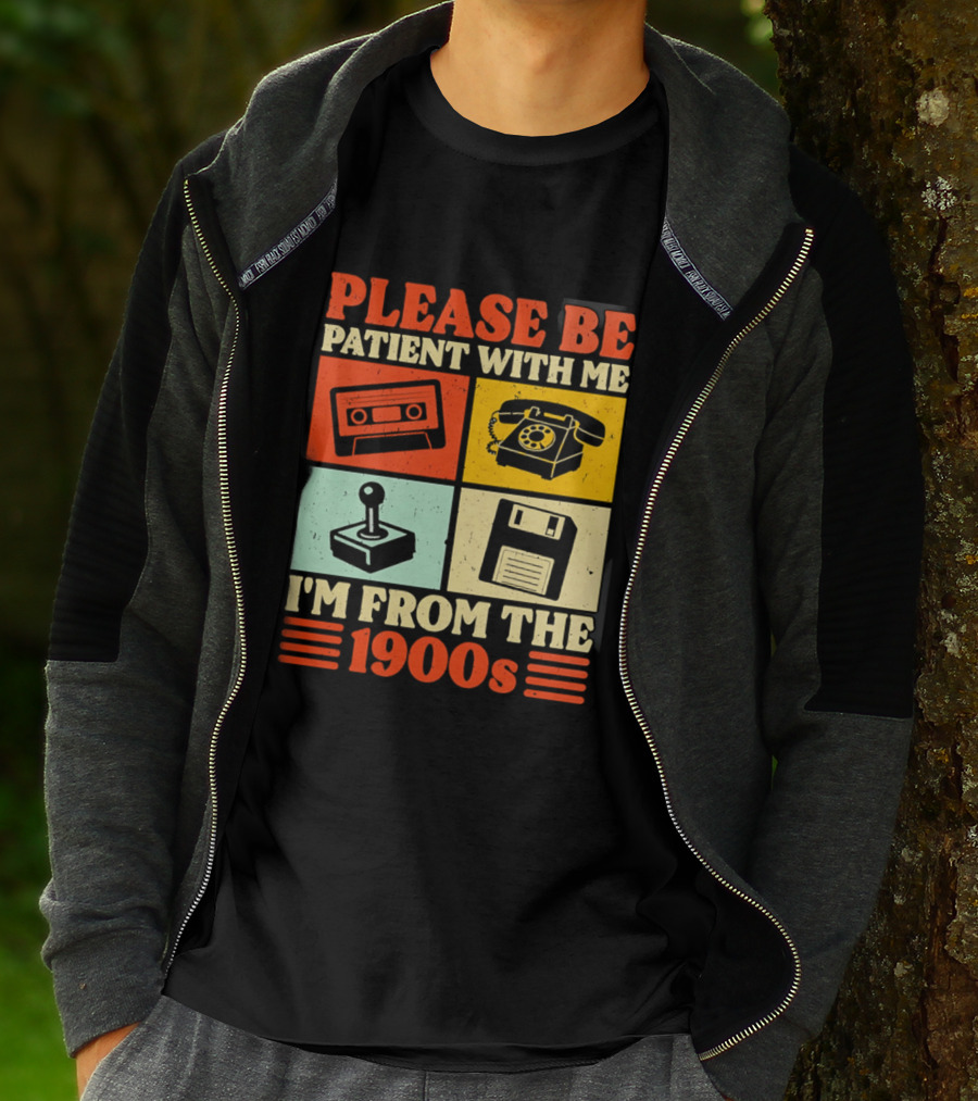 Please Be Patient With Me I'm From The 1900s Cassette Tape Rotary Phone Joystick Floppy Disk T-Shirt