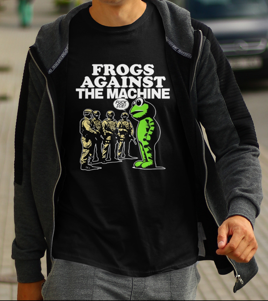 Portland Frogs Against The Machine 2025 Protest Mascot Confronts Guards T-Shirt