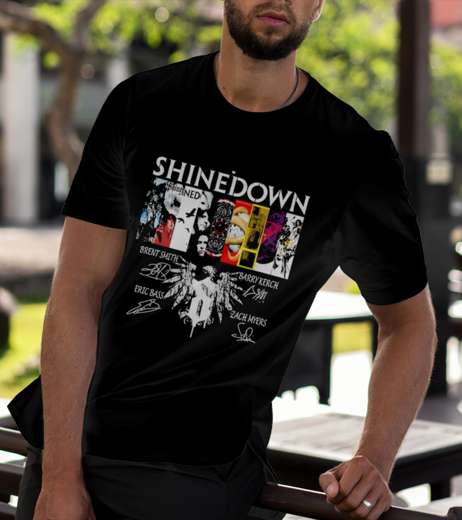 Shinedown Band Collage Brent Smith Barry Kerch Zach Myers Eric Bass Signatures T-Shirt