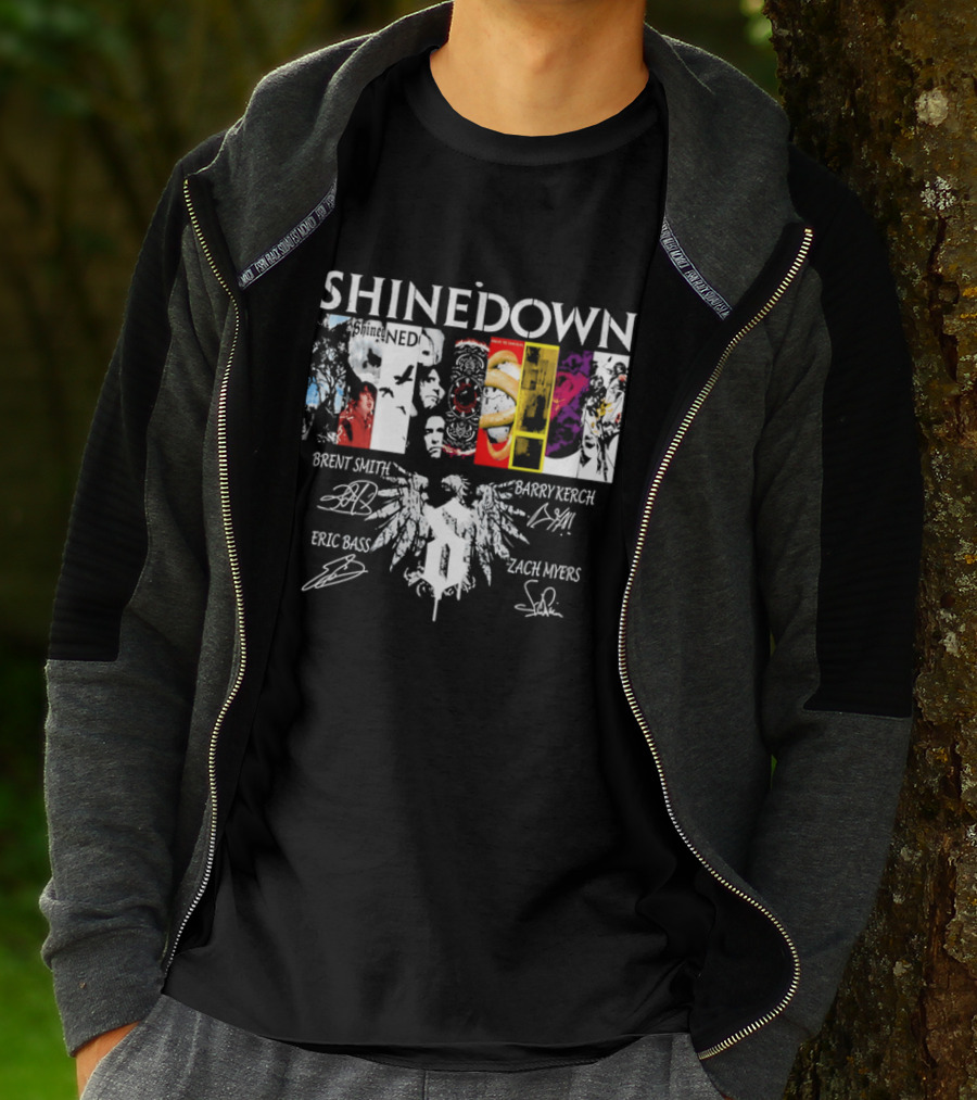 Shinedown Band Collage Brent Smith Barry Kerch Zach Myers Eric Bass Signatures T-Shirt