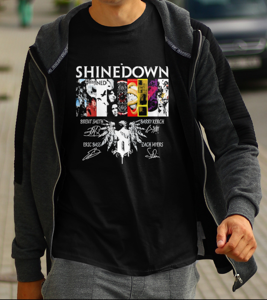 Shinedown Band Collage Brent Smith Barry Kerch Zach Myers Eric Bass Signatures T-Shirt