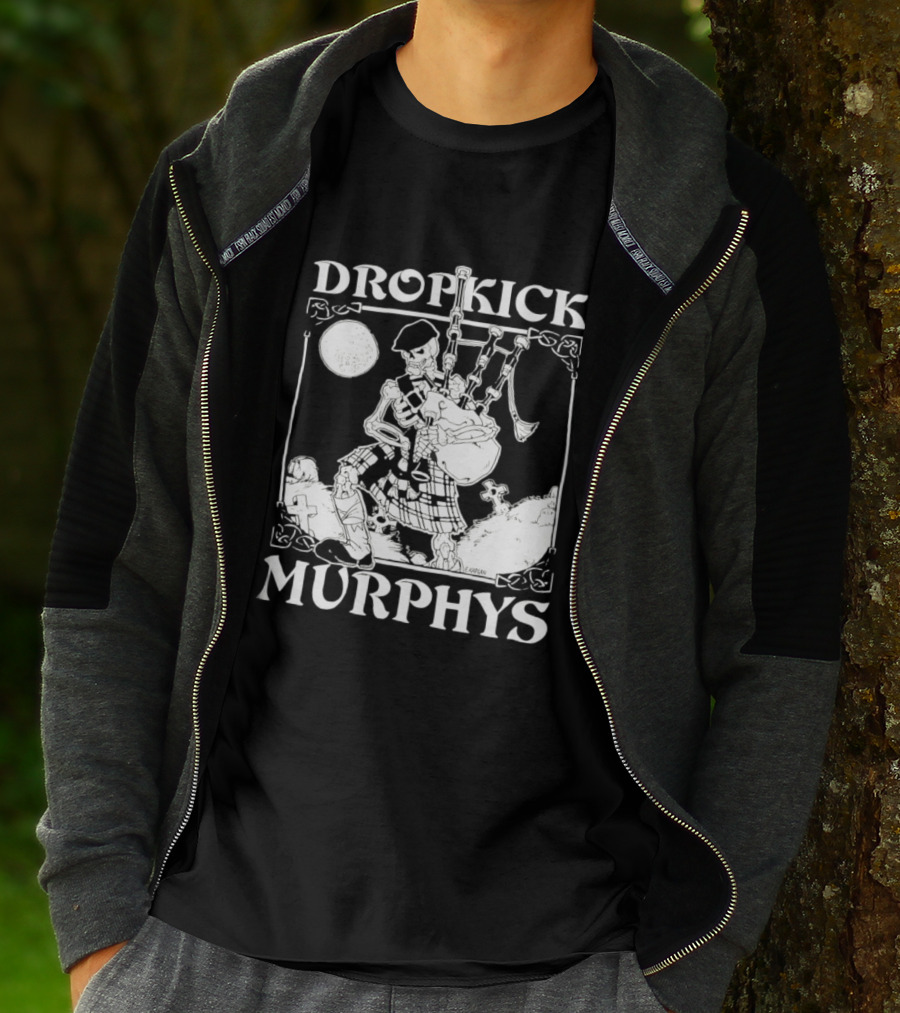 Dropkick Murphys Skelly Piper Bagpipes Moon T-Shirt