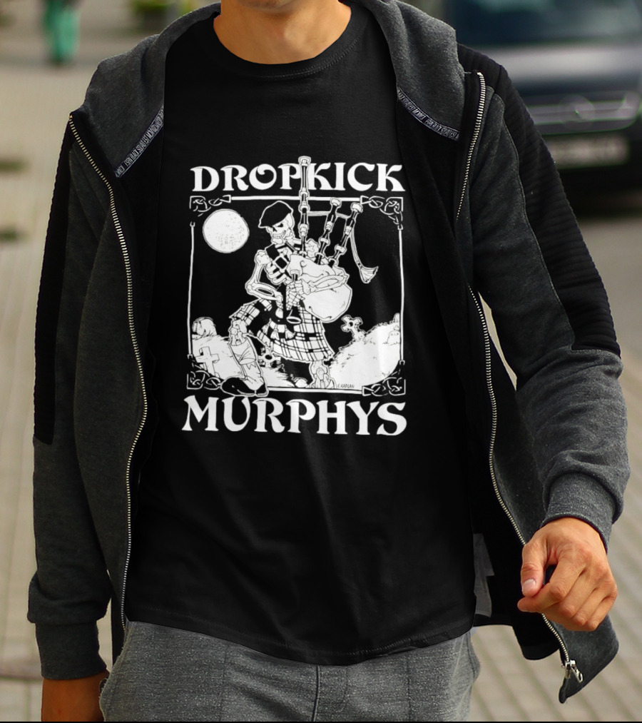 Dropkick Murphys Skelly Piper Bagpipes Moon T-Shirt