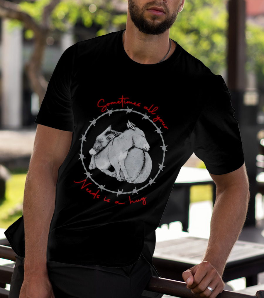 Sometimes All Your Needs Is A Hug Cuddling Donkeys Barbed Wire T-Shirt