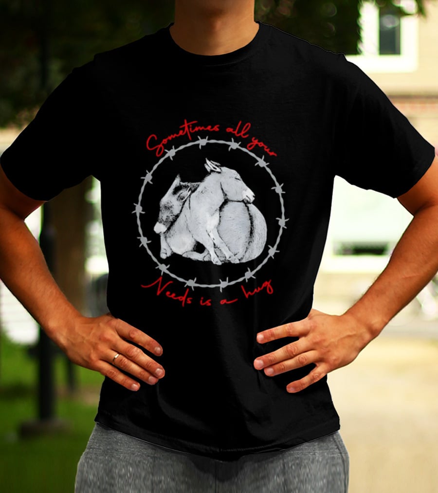 Sometimes All Your Needs Is A Hug Cuddling Donkeys Barbed Wire T-Shirt