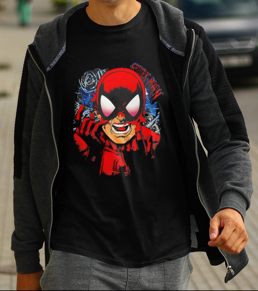 Spider Man Marvel Comics Pulling Off Mask Action T-Shirt