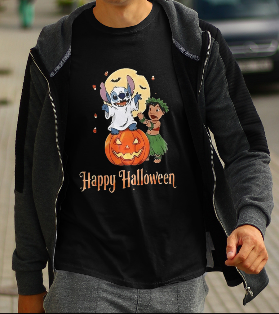 Stitch Halloween Happy Pumpkin Lilo Ghost Costume T-Shirt