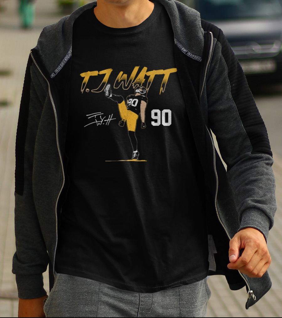 T.J. Watt Pose Pittsburgh Football 90 Player Name Number T-Shirt