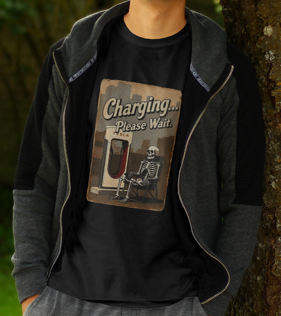 Charging Please Wait Tesla Skeleton T-Shirt