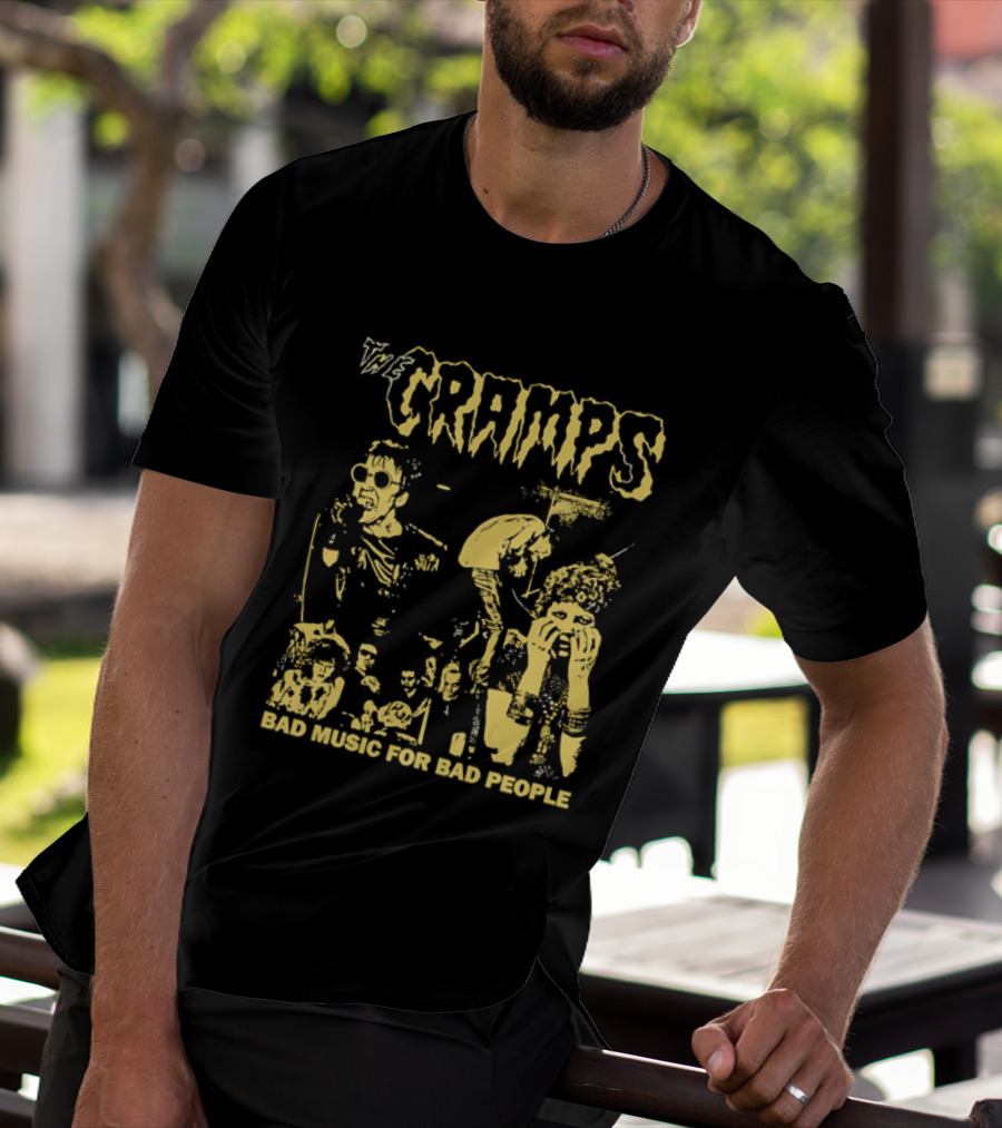 The Cramps Bad Music For Bad People Band Members Collage Yellow Black T-Shirt