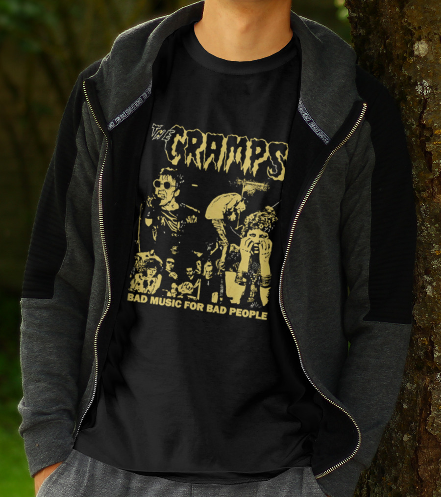 The Cramps Bad Music For Bad People Band Members Collage Yellow Black T-Shirt