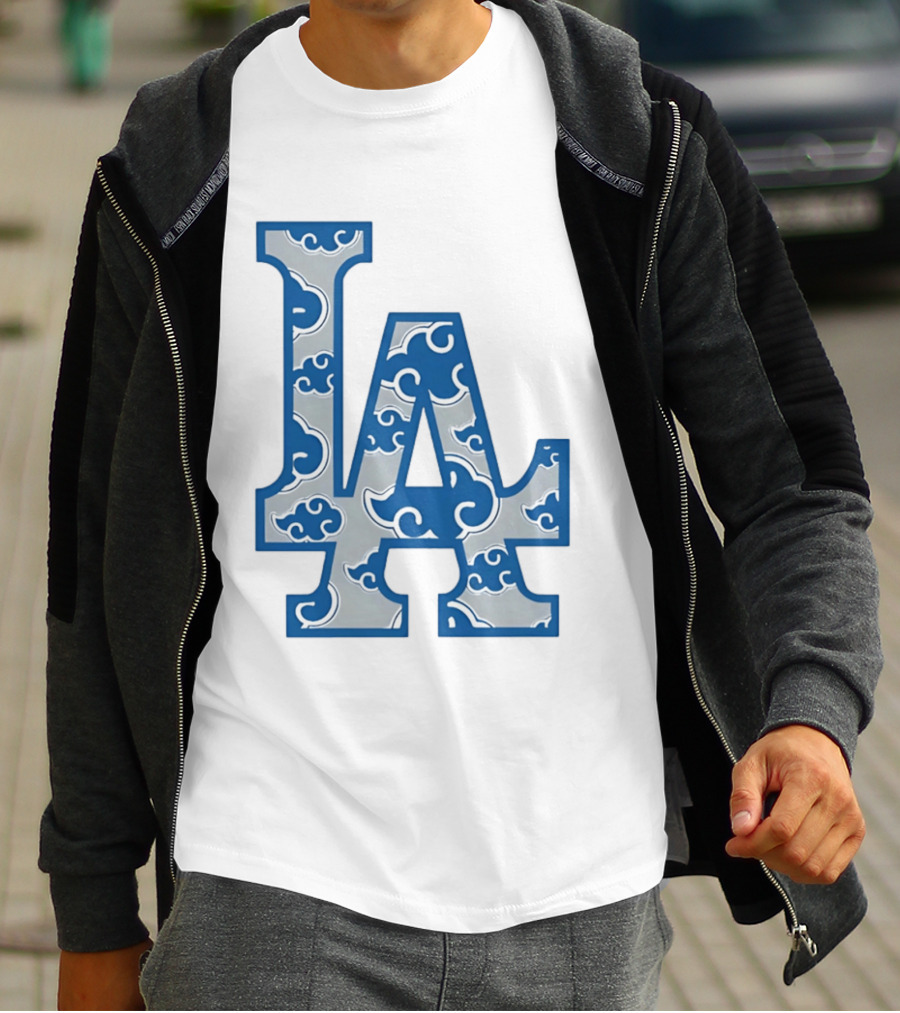 LA Kumo Royal Pattern Clouds Blue Silver T-Shirt