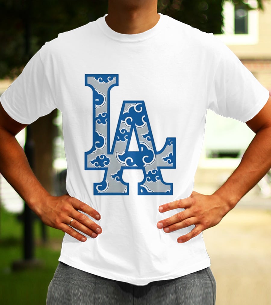 LA Kumo Royal Pattern Clouds Blue Silver T-Shirt