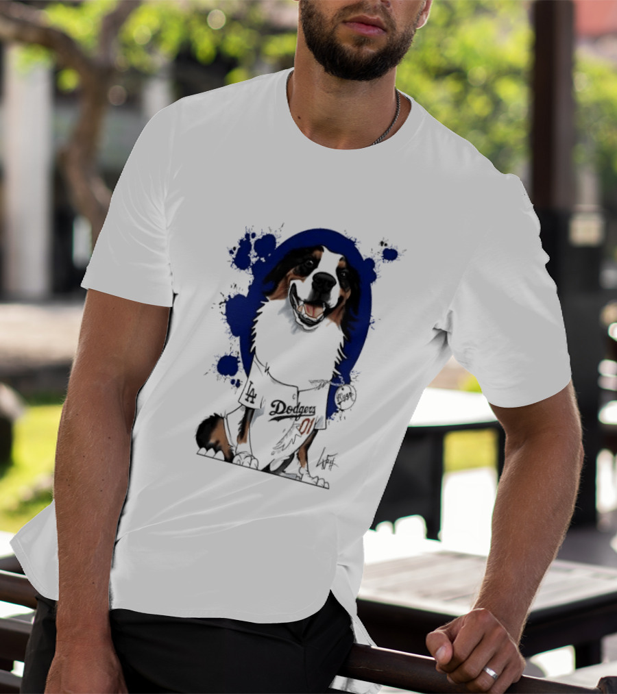 Los Angeles Dodgers MLB Kygo Cartoon Australian Shepherd Dog Paint Splatter T-Shirt
