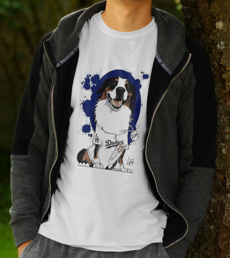 Los Angeles Dodgers MLB Kygo Cartoon Australian Shepherd Dog Paint Splatter T-Shirt