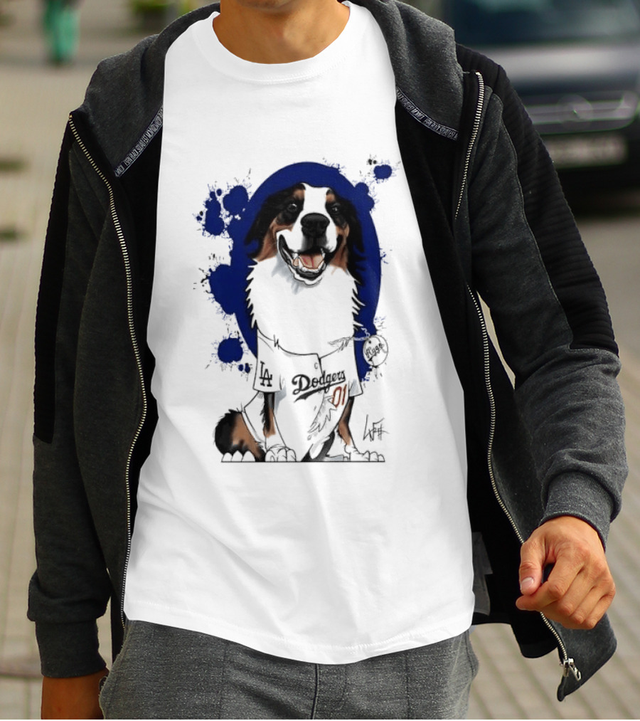 Los Angeles Dodgers MLB Kygo Cartoon Australian Shepherd Dog Paint Splatter T-Shirt