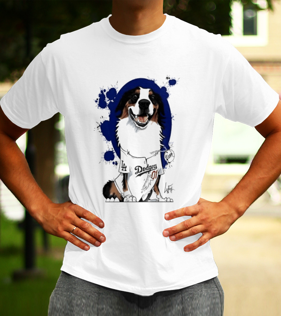 Los Angeles Dodgers MLB Kygo Cartoon Australian Shepherd Dog Paint Splatter T-Shirt