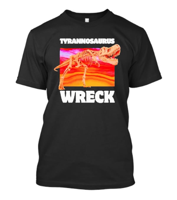 Tyrannosaurus Wreck Dinosaur Pun With Rex Skeleton On Sunset T-Shirt