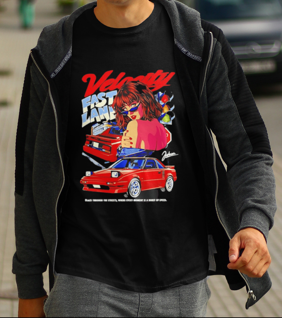 Velocity Fast Lane Blaze Through The Streets Classic Red Cars Retro Vibe T-Shirt