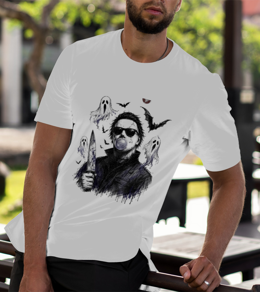 Michael Myers Bubble Gum Slasher Spooky Season Movie Ghosts And Bats T-Shirt