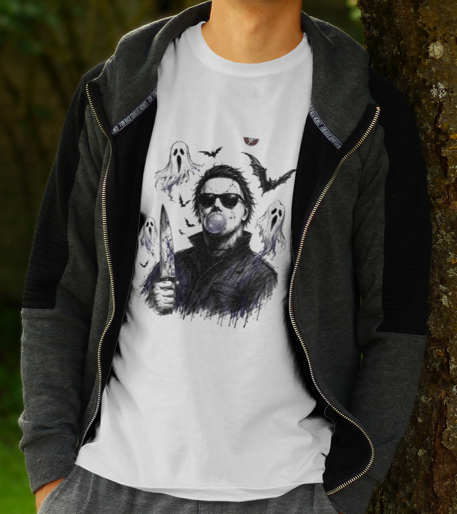 Michael Myers Bubble Gum Slasher Spooky Season Movie Ghosts And Bats T-Shirt