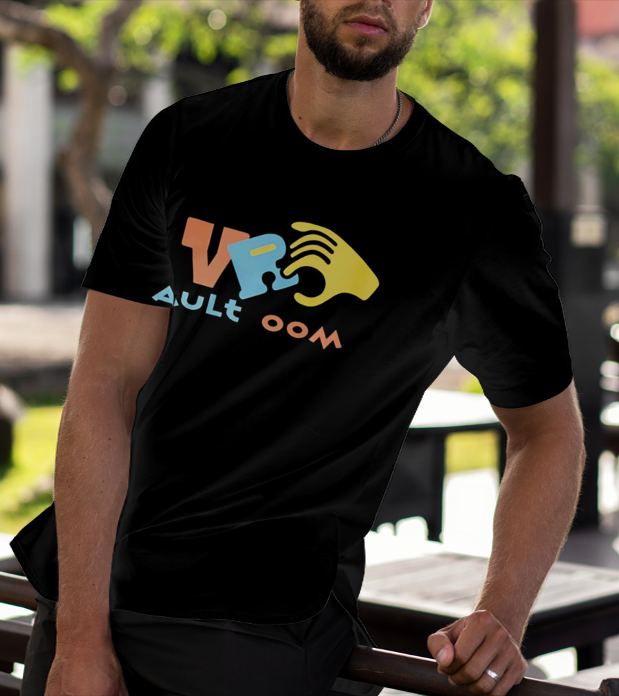 VR Vault Room Yellow Hand Blue Puzzle Piece Cartoon T-Shirt