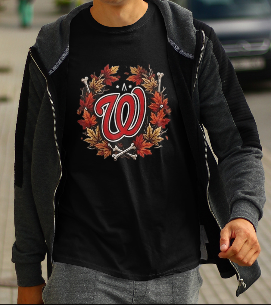 Washington Nationals Halloween Skull Maple Leaves Bats Baseballs T-Shirt