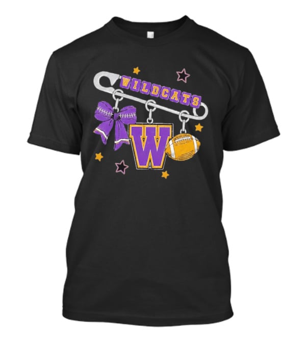 Wildcats Safety Pin Bow W Football Charm Distressed T-Shirt
