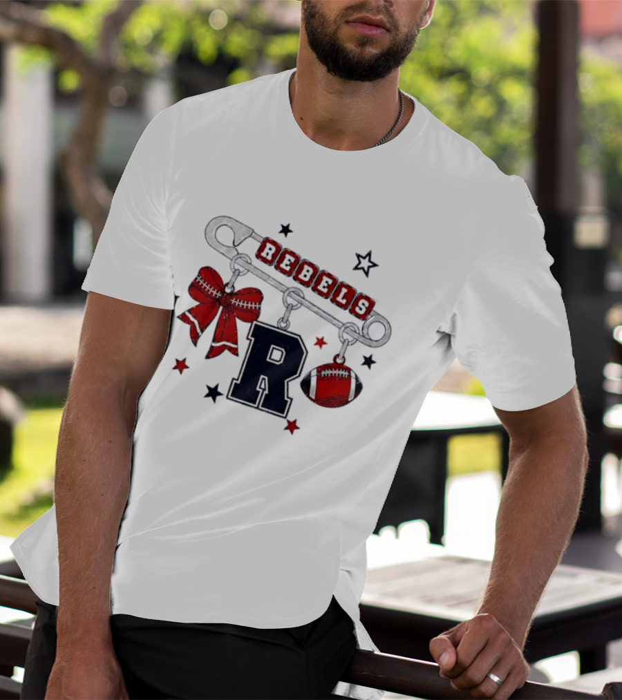 Rebels R Charm Safety Pin Red Bow Football Stars T-Shirt