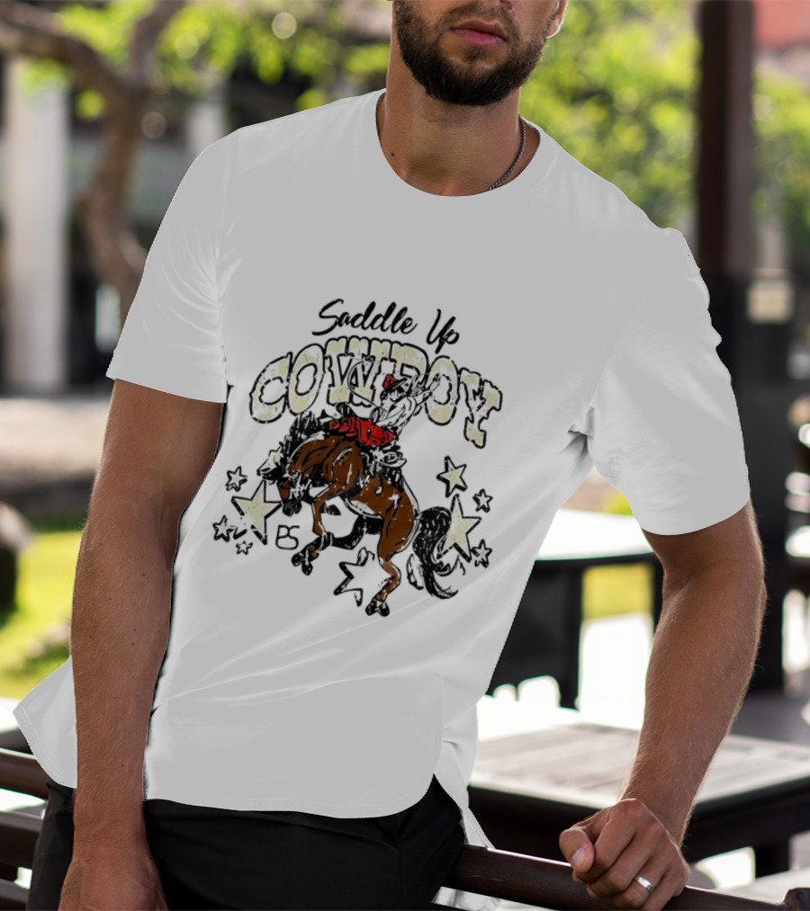 Saddle Up Cowboy Distressed Bucking Bronco Horse Rodeo Stars Bs T-Shirt