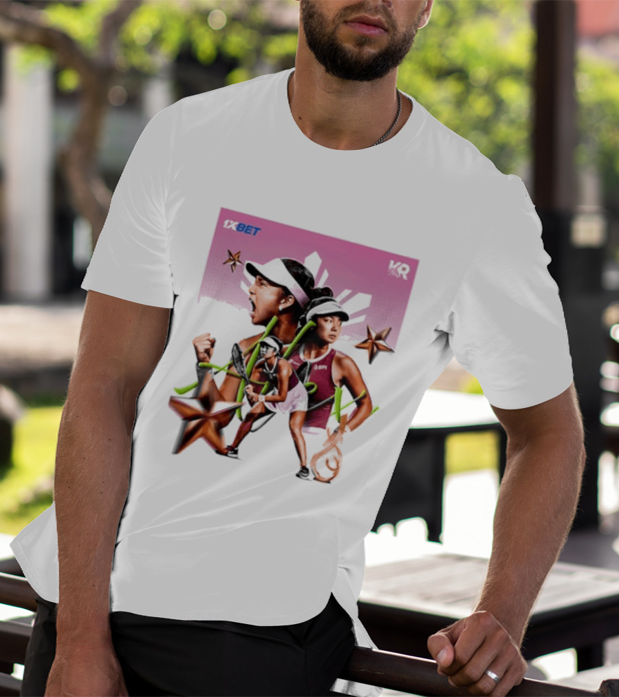 Alex Eala 1XBET Tennis Player Collage Gold Stars Pink T-Shirt