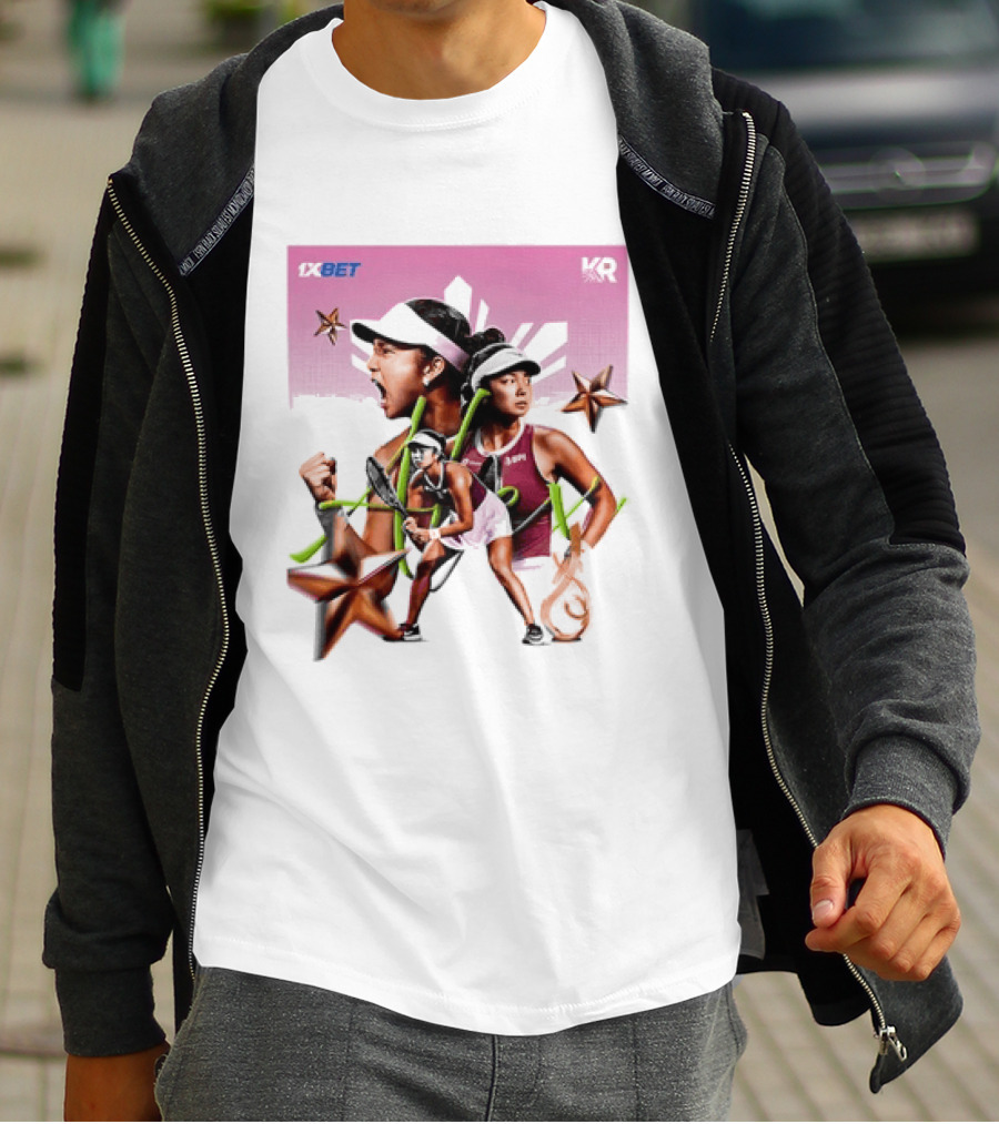 Alex Eala 1XBET Tennis Player Collage Gold Stars Pink T-Shirt