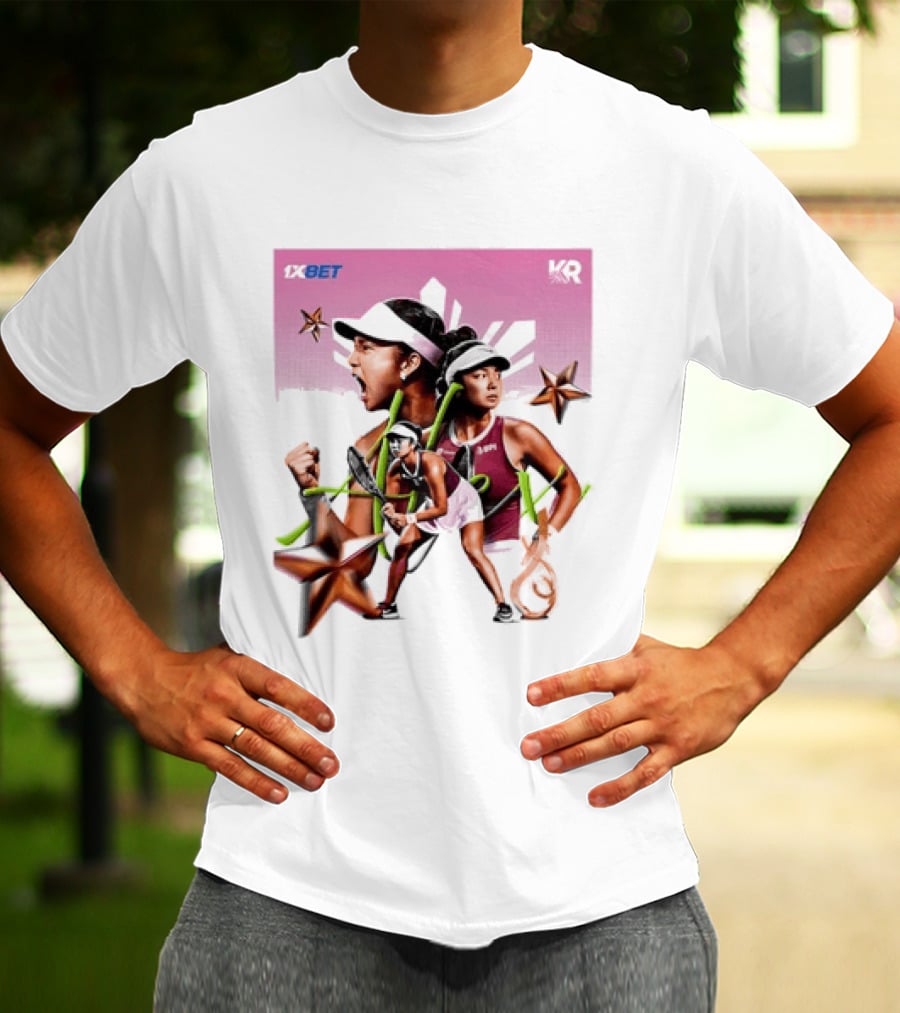 Alex Eala 1XBET Tennis Player Collage Gold Stars Pink T-Shirt
