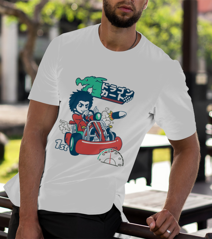 Dragon Kart Japanese Afro Racer 1st Place Red Vehicle Rocket Gauge T-Shirt
