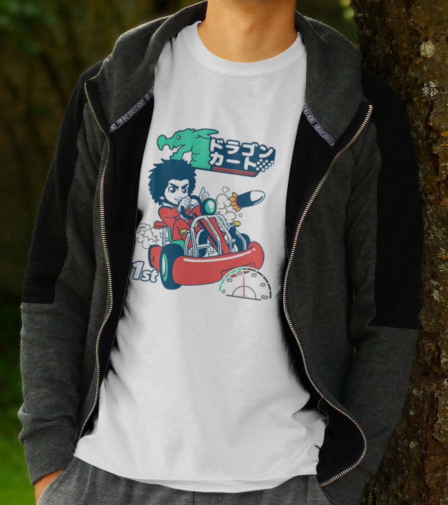 Dragon Kart Japanese Afro Racer 1st Place Red Vehicle Rocket Gauge T-Shirt