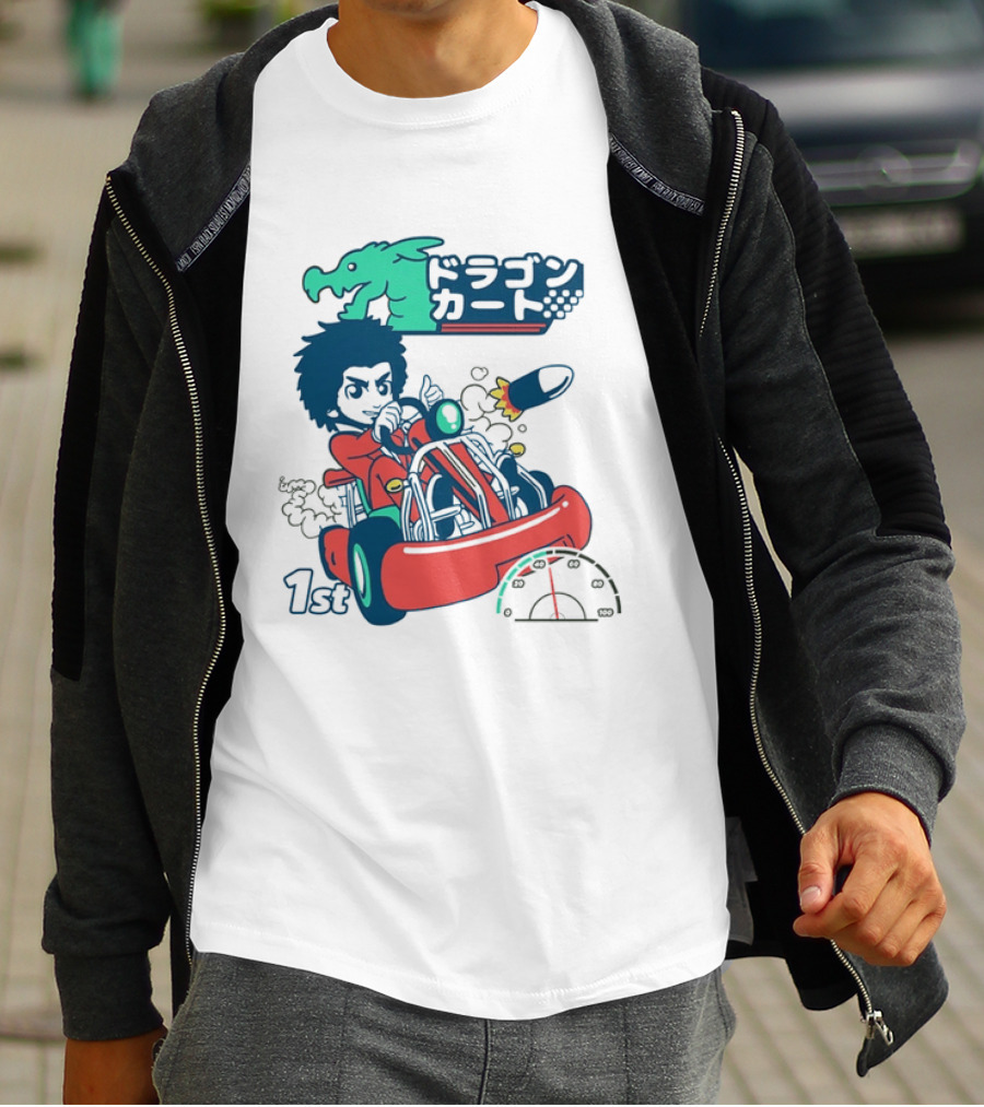 Dragon Kart Japanese Afro Racer 1st Place Red Vehicle Rocket Gauge T-Shirt