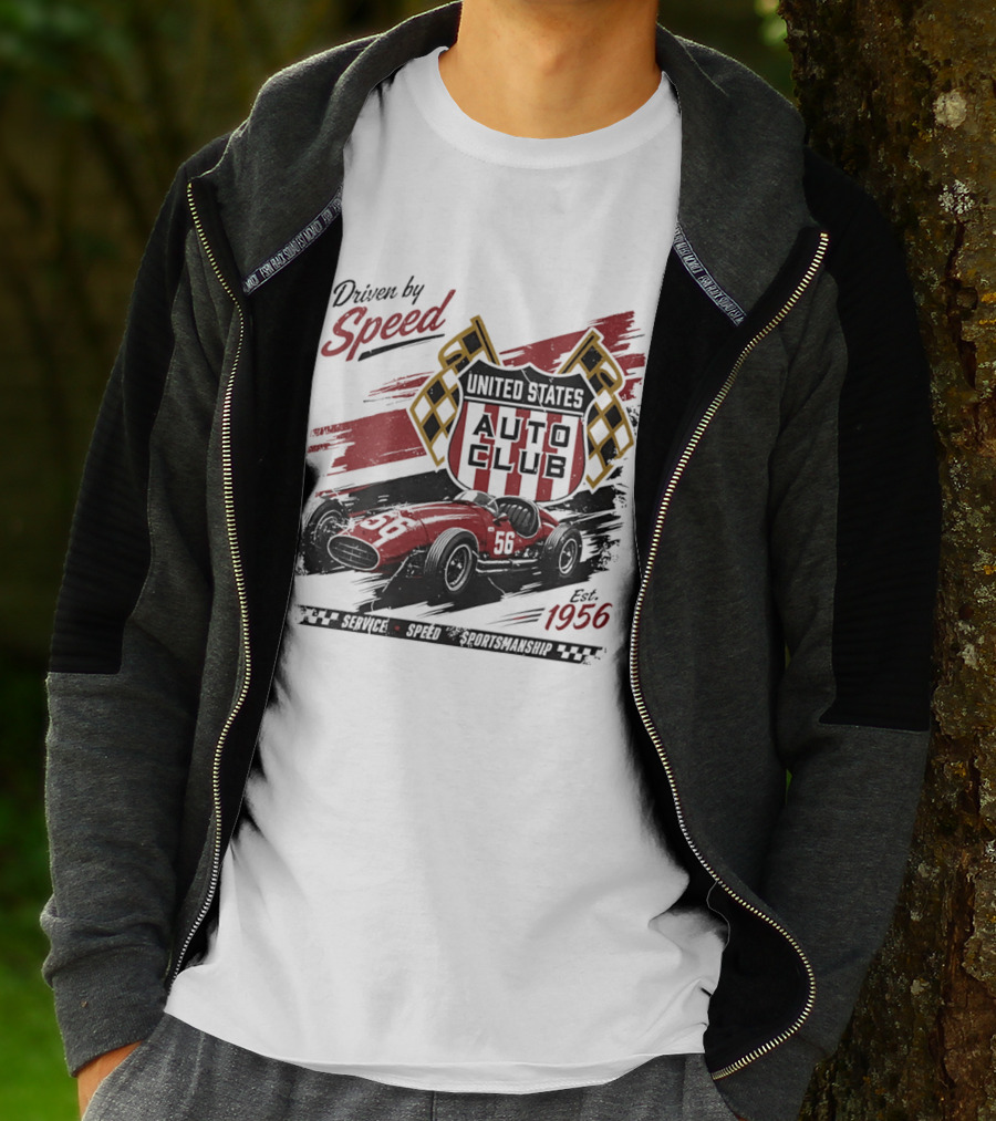 Driven By Speed United States Auto Club Est 1956 Service Speed Sportsmanship Racing Car T-Shirt