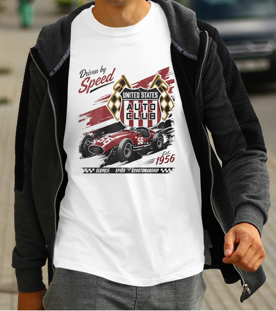 Driven By Speed United States Auto Club Est 1956 Service Speed Sportsmanship Racing Car T-Shirt