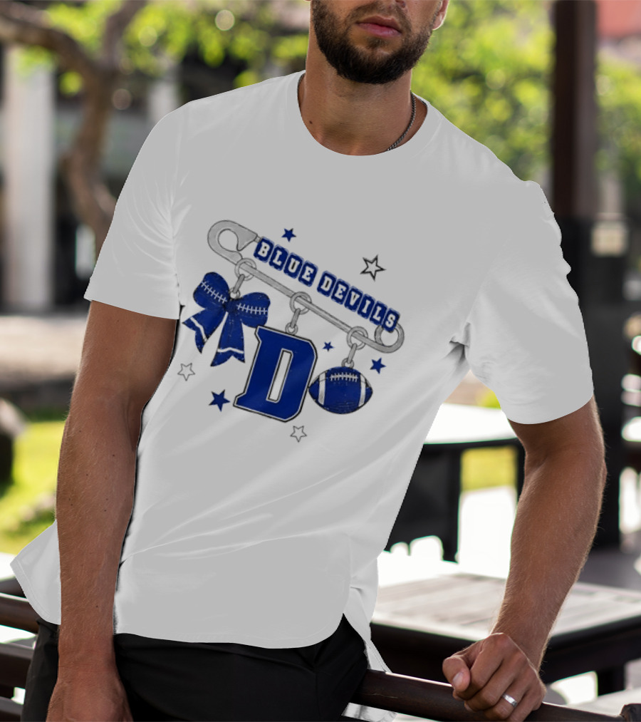 Duke Blue Devils Football Safety Pin Charms Bow Stars T-Shirt