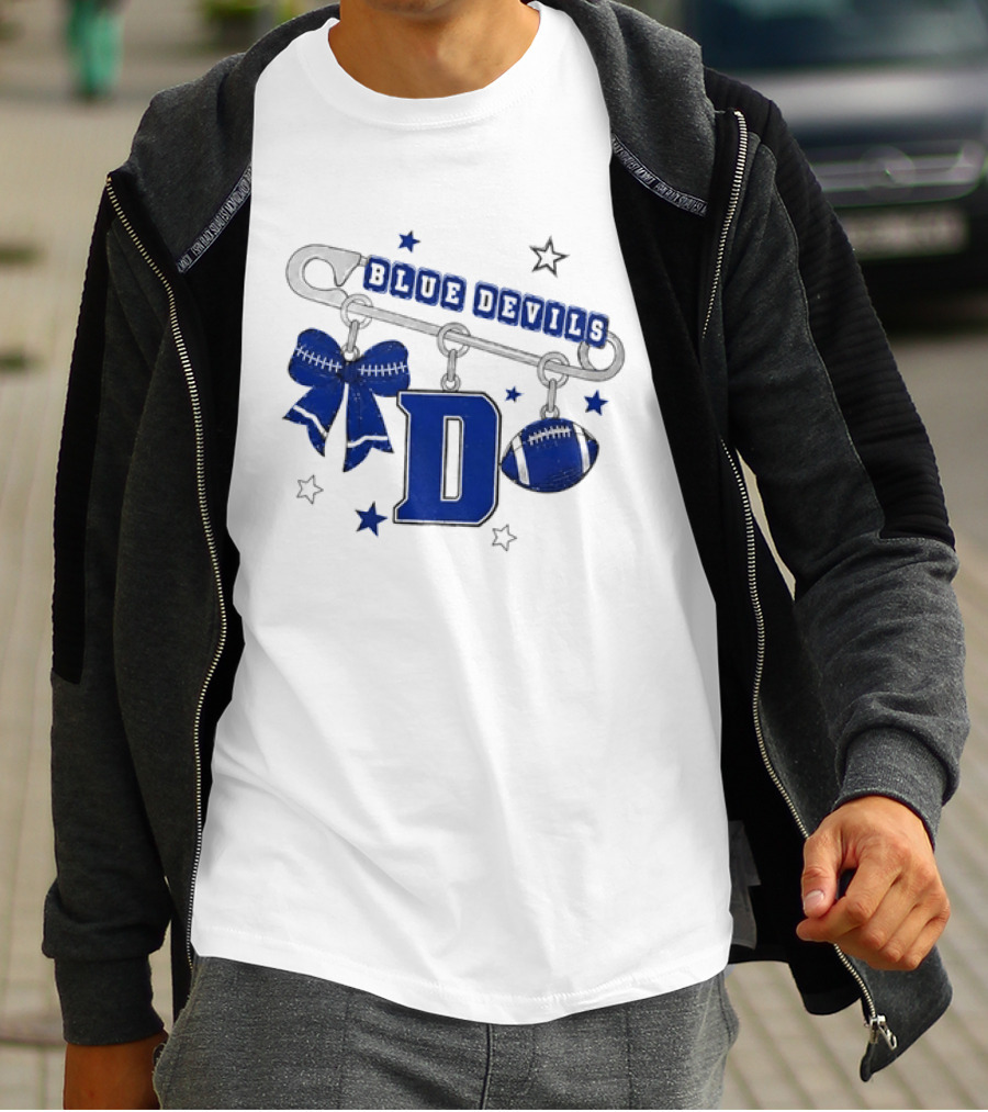 Duke Blue Devils Football Safety Pin Charms Bow Stars T-Shirt