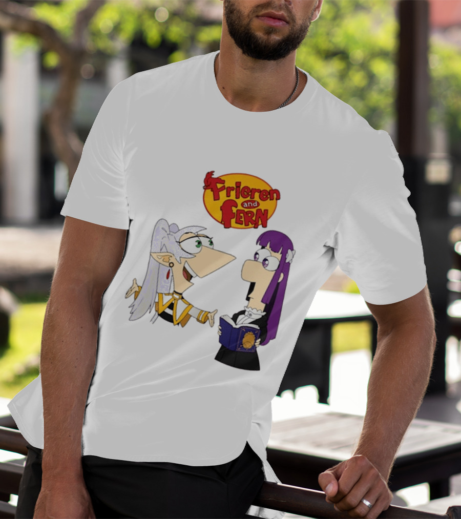 Frieren And Fern Animated Characters With Book And Unique Cartoon T-Shirt