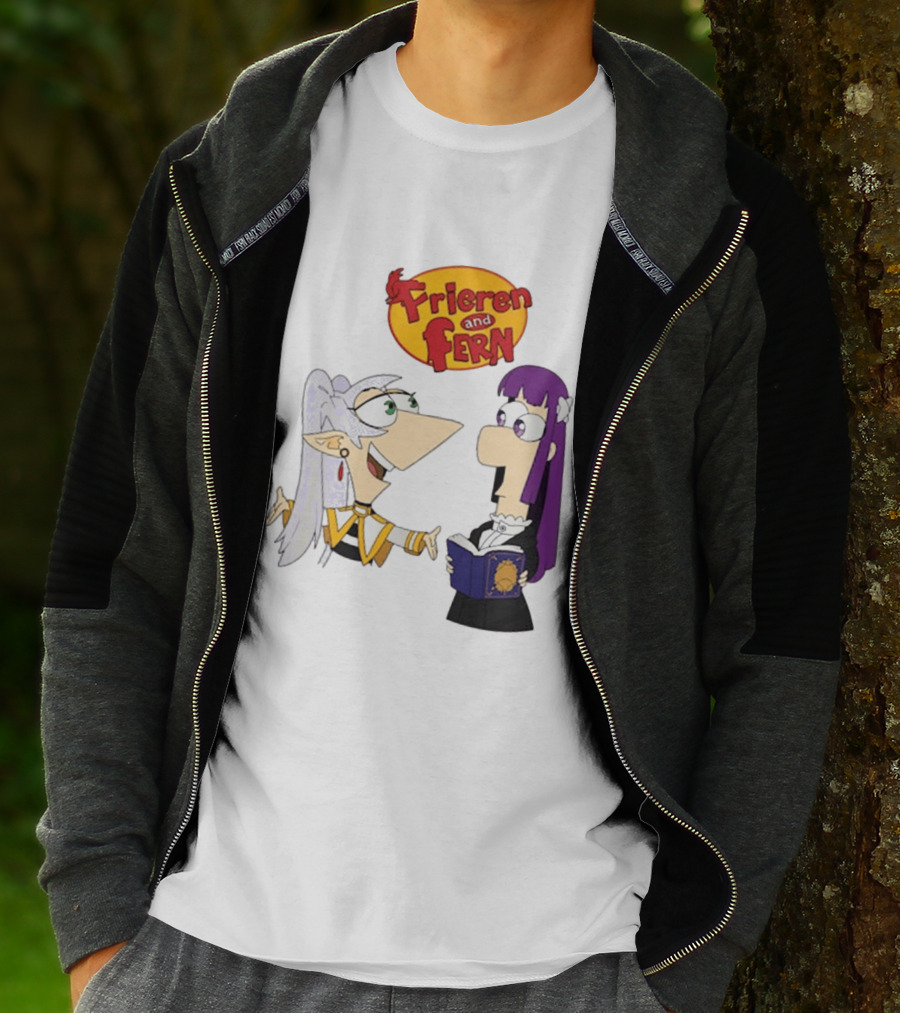 Frieren And Fern Animated Characters With Book And Unique Cartoon T-Shirt