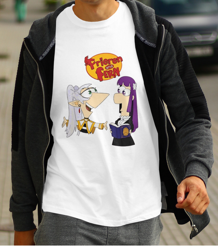Frieren And Fern Animated Characters With Book And Unique Cartoon T-Shirt