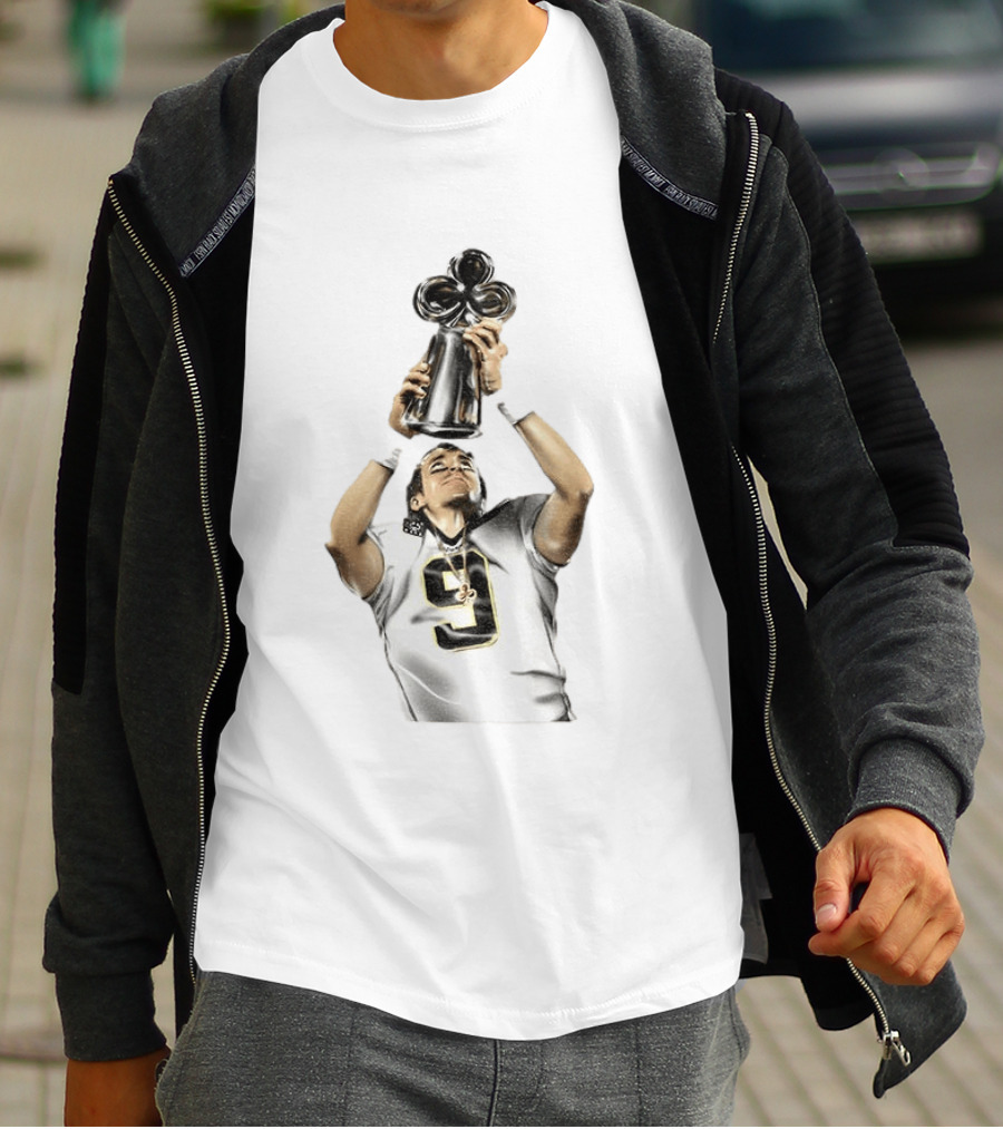 Drew Brees Saints Hall Of Fame 2026 Number 9 Trophy Celebration T-Shirt
