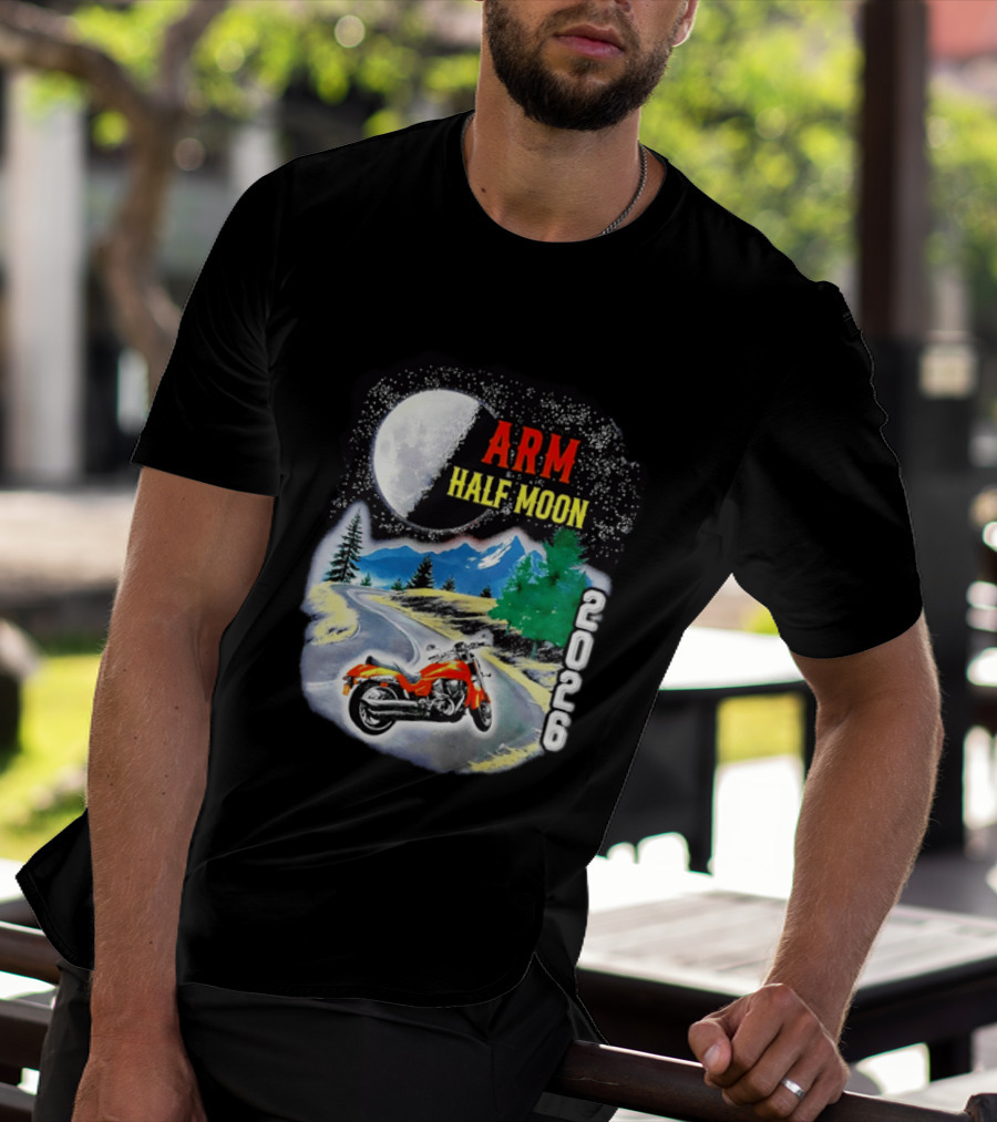 Arm Half Moon 2026 Orange Motorcycle Winding Mountain Road Night Sky T-Shirt