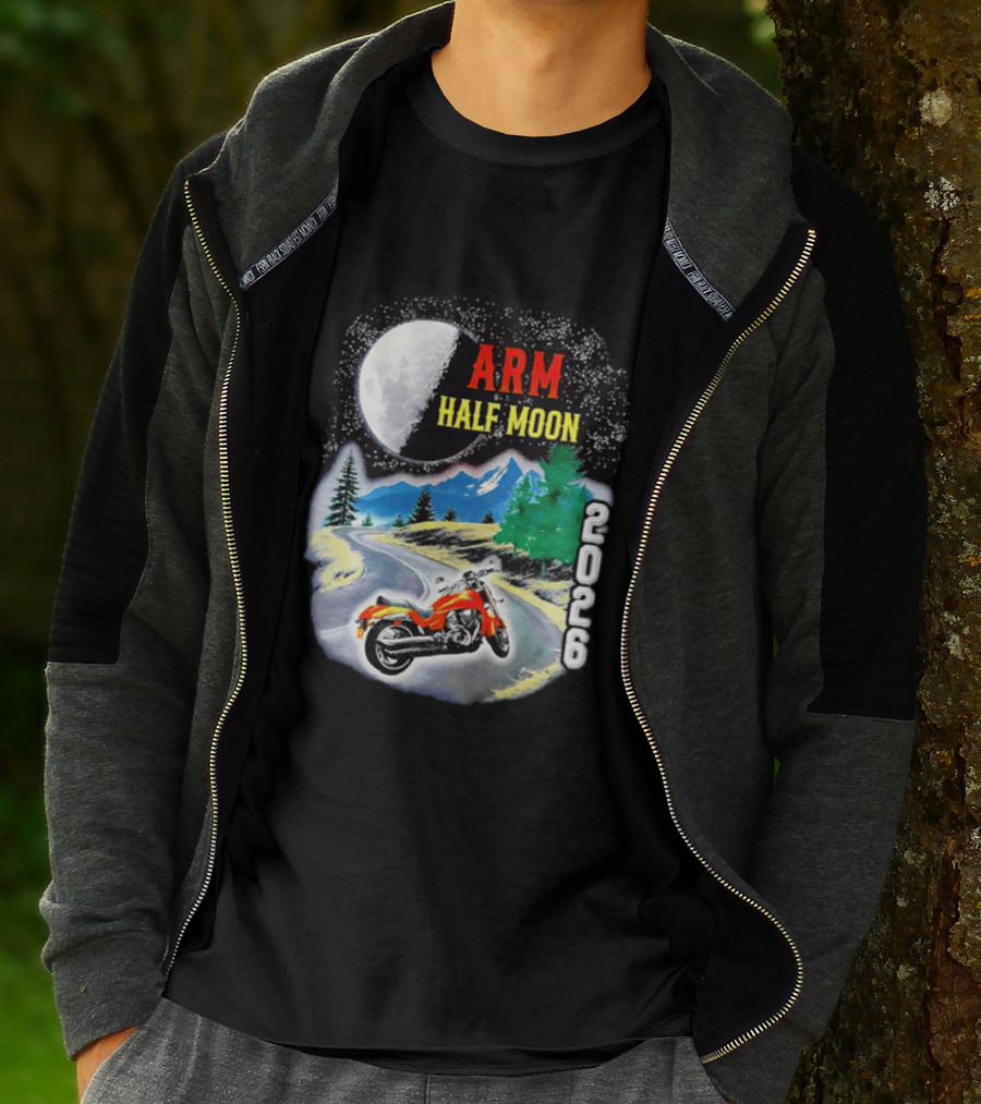 Arm Half Moon 2026 Orange Motorcycle Winding Mountain Road Night Sky T-Shirt