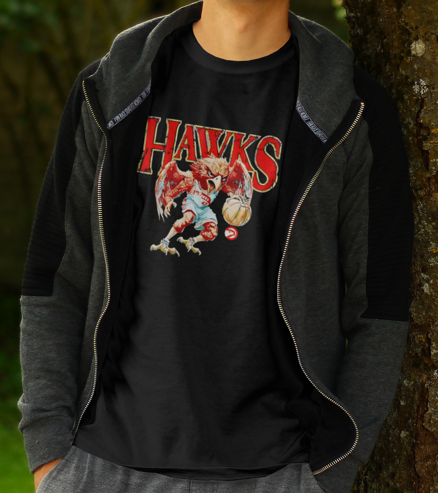 Atlanta Hawks Fierce Dribbling Cartoon Bird In NBA Jersey T-Shirt