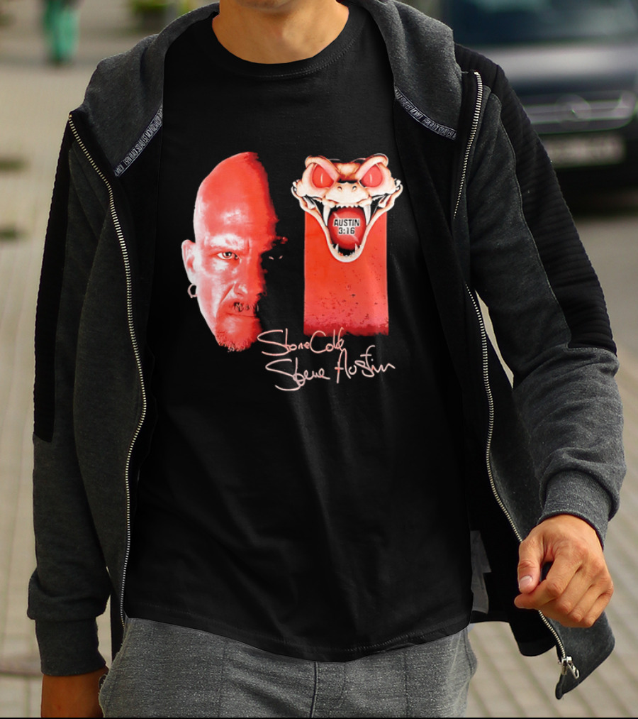 Austin 3 16 Stone Cold Steve Red Rattlesnake Head Signature T-Shirt