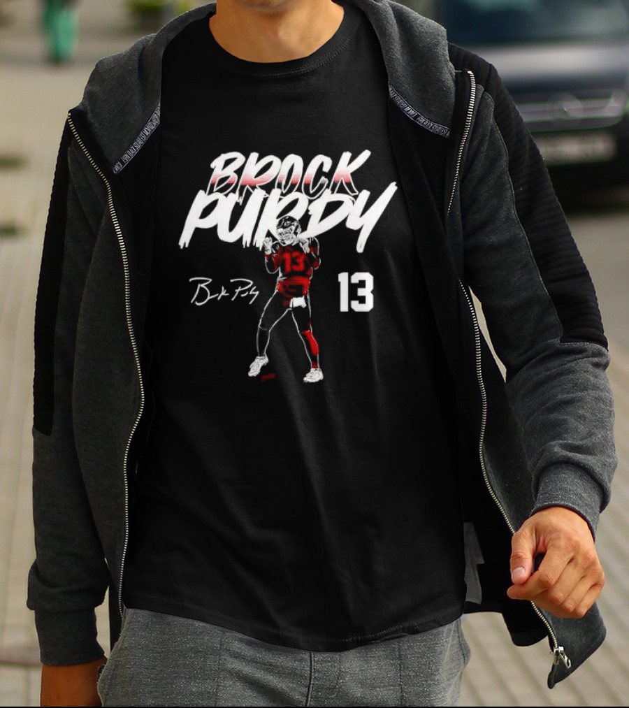 Brock Purdy 13 Quarterback Signature Brushwork Figure T-Shirt